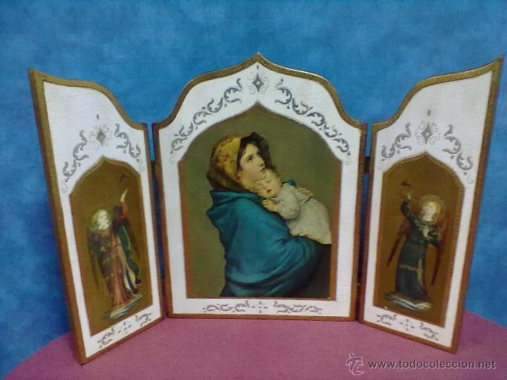 Arte: VIRGEN CON NI&Ntilde;O TRIPTICO RELIGIOSO - Foto 1