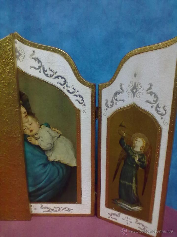 Arte: VIRGEN CON NI&Ntilde;O TRIPTICO RELIGIOSO - Foto 2