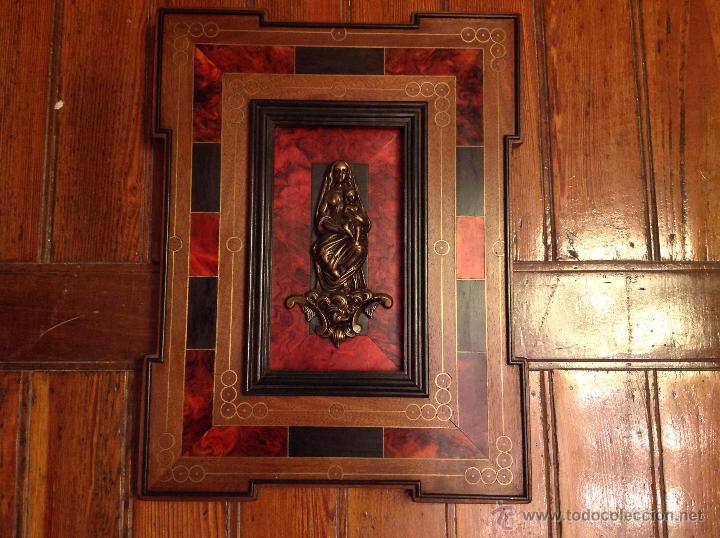 Arte: RETABLO EN MADERA Y BRONCE VIRGEN CON NI&Ntilde;O - Foto 1