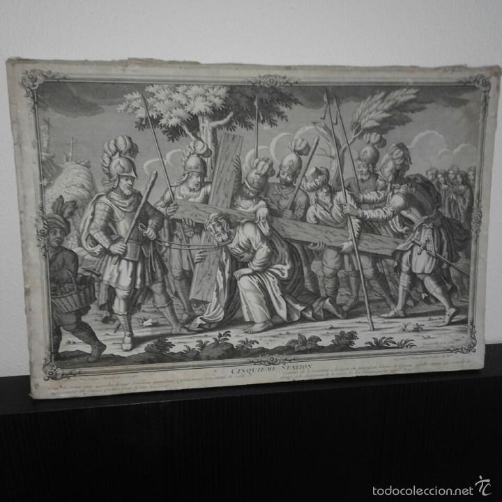 Arte: 3 Grabados de Dubercelle (s xviii) le chemin de croix via crucis en bastidor