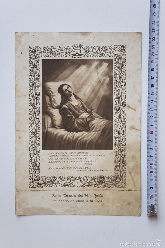 Art: ANTIGUO  HUECOGRABADO MUNBR&Uacute;, SANTA TERESITA MURIENDO DE AMOR A SU DIOS