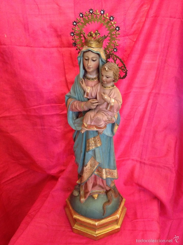 Arte: Virgen con ni&ntilde;o de talla de madera - Foto 2