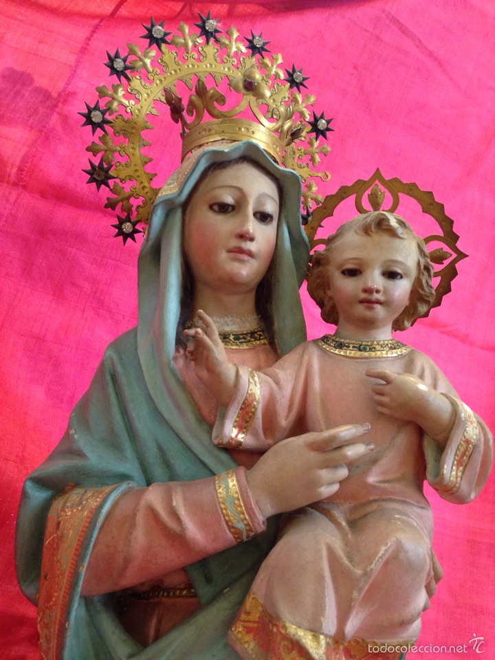 Arte: Virgen con ni&ntilde;o de talla de madera - Foto 1
