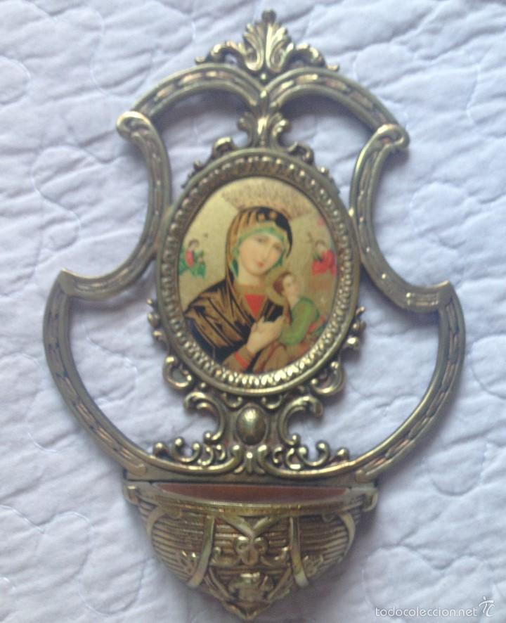 Arte: benditera antigua con virgen - Foto 1