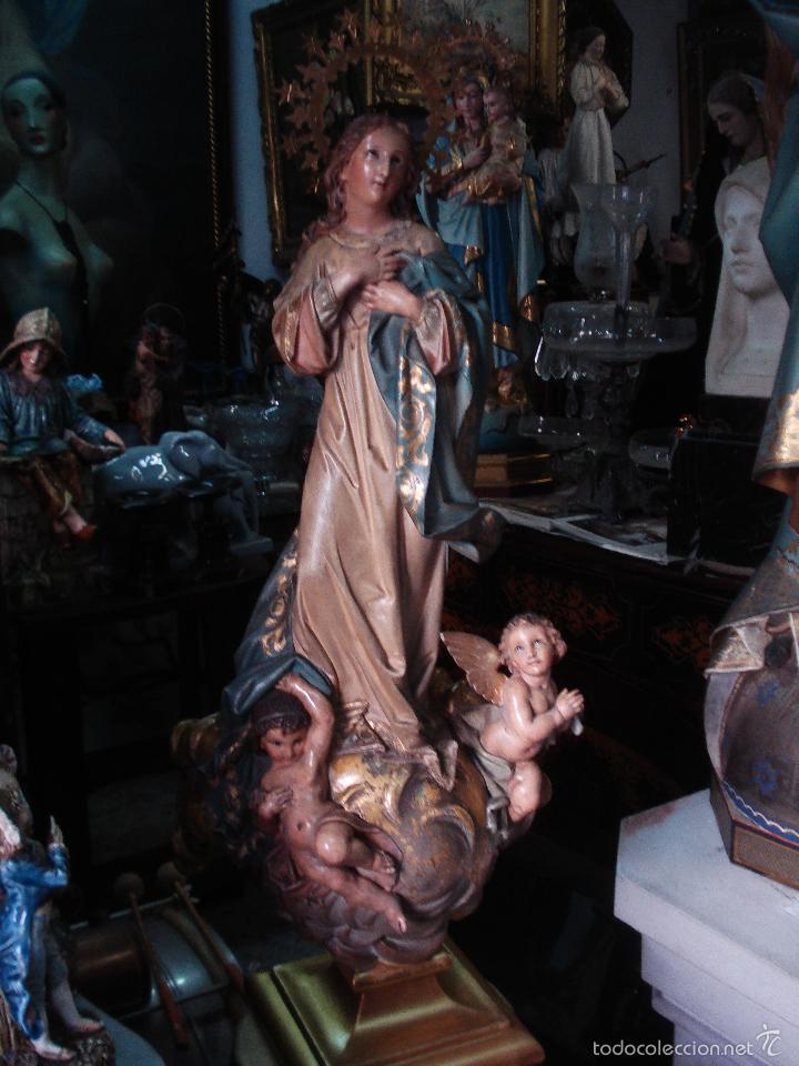 Arte: SXIX Magn&iacute;fica talla de madera Inmaculada Concepci&oacute;n - Foto 1