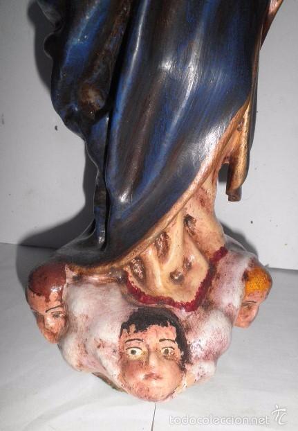 Arte: Virgen Inmaculada en madera maciza con tres querubines - Foto 4
