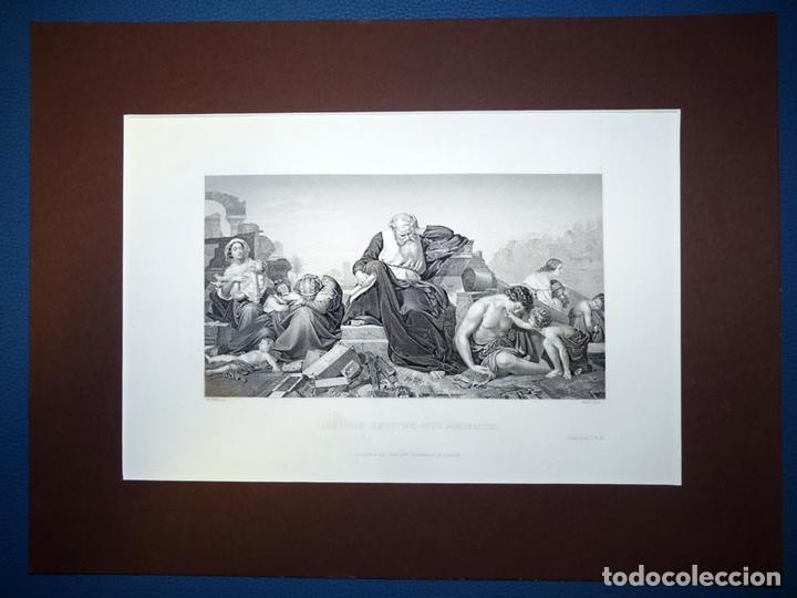 Art: Jeremiah lamenting over Jerusalem, Antiguo Grabado al Acero S XIX
