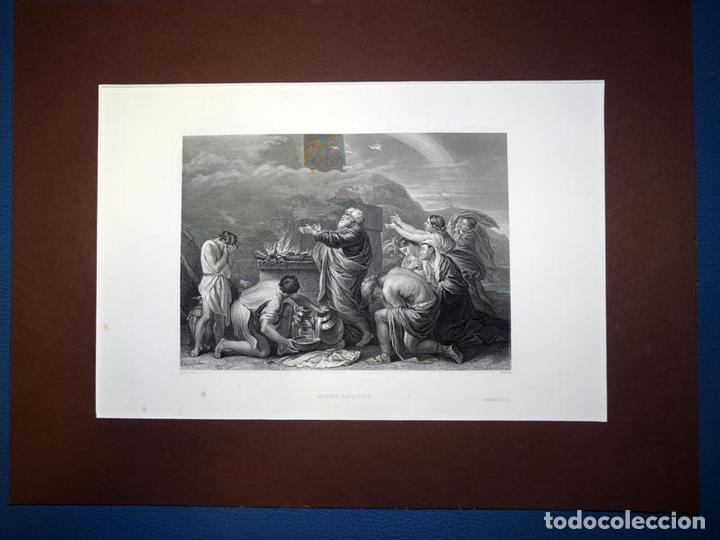 Arte: Noah&acute;s sacrifice, Antiguo Grabado al Acero S XIX
