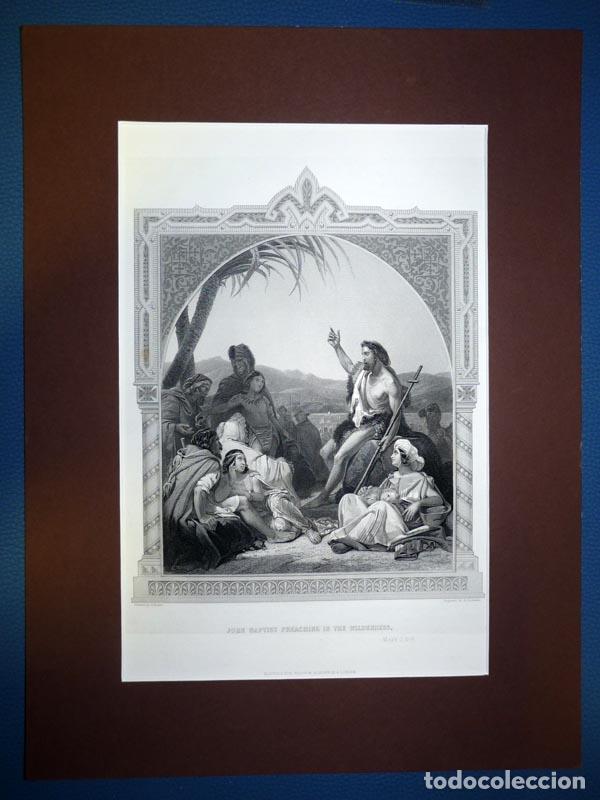 Arte: John Baptist preaching, Antiguo Grabado al Acero S XIX
