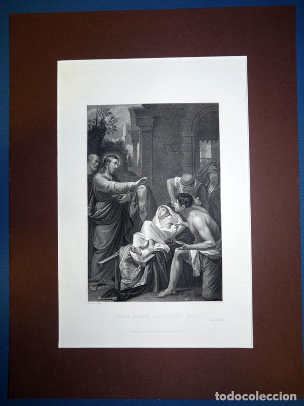 Arte: Christ raising de widow&acute;s son, Antiguo Grabado al Acero S XIX