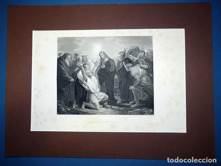 Art: Christ giving sight to the blind, Antiguo Grabado al Acero