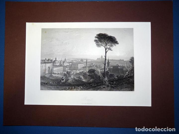Art: Rome, Antiguo Grabado al Acero con vista de la ciudad de Roma