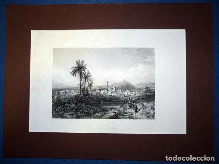 Art: Cyprus, Antiguo Grabado al Acero S XIX Vista de Chipre
