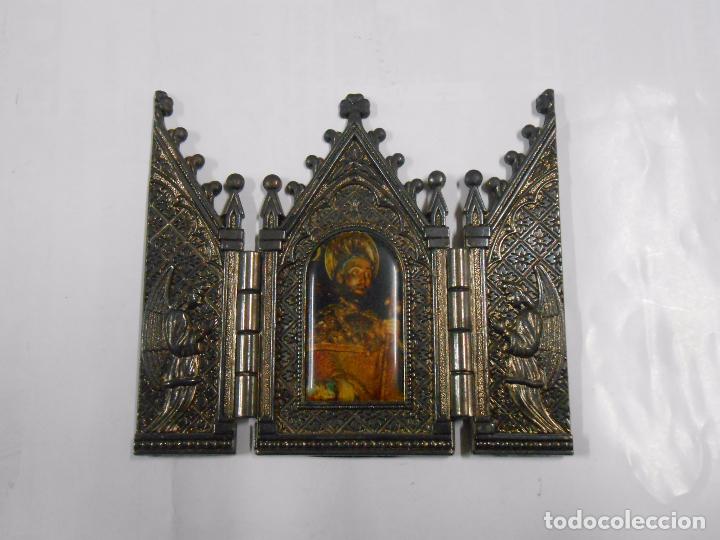 Arte: TRIPTICO RELIGIOSO METALICO CON CIERRE POSTERIOR. - Foto 1