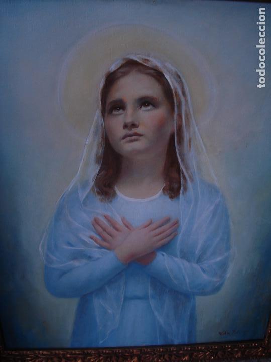 Arte: Excelente Virgen ni&ntilde;a oleo sobre lienzo - Foto 3