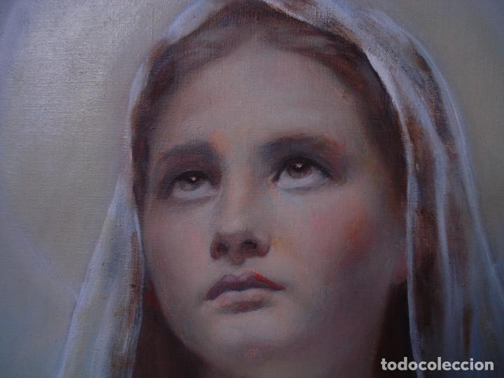 Arte: Excelente Virgen ni&ntilde;a oleo sobre lienzo - Foto 9