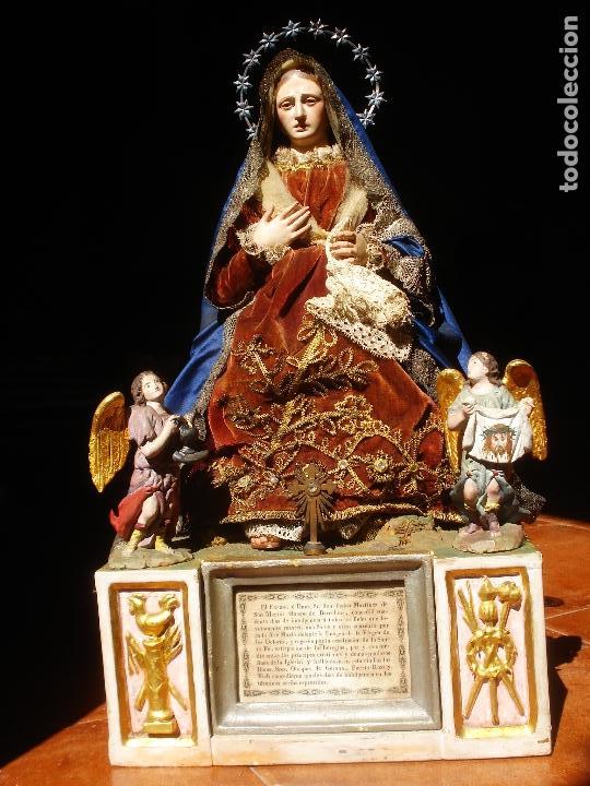 Arte: 1848 HISTORICA HORNACINA DE LA VIRGEN DE LOS CUATRO OBISPOS TALLA DE MADERA