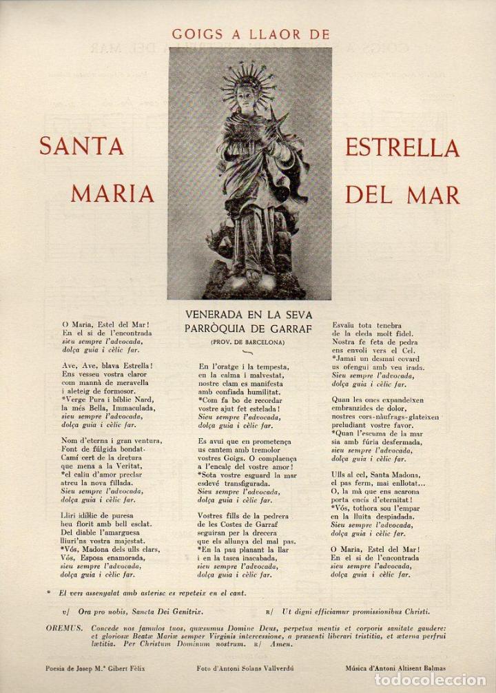 Arte: GOIGS A LLAOR DE SANTA MAR&Iacute;A ESTRELLA DEL MAR (1959)