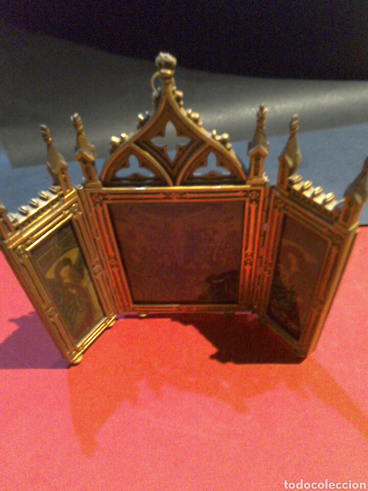 Arte: Antiguo Icono Triptico Ortodoxo Ruso en bronce - Foto 3