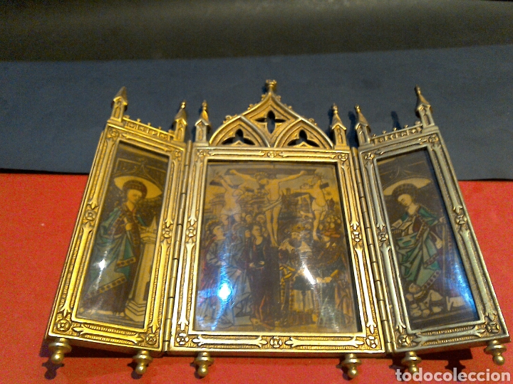 Arte: Antiguo Icono Triptico Ortodoxo Ruso en bronce - Foto 4