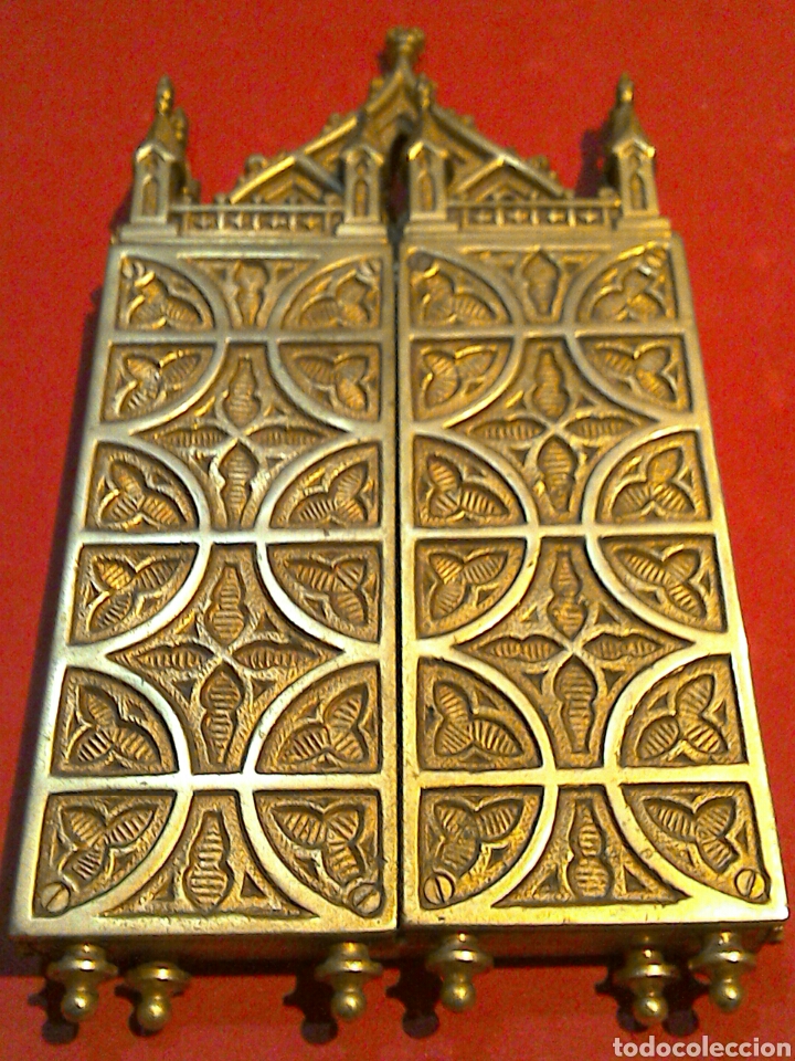 Arte: Antiguo Icono Triptico Ortodoxo Ruso en bronce - Foto 5