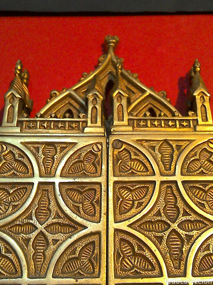 Arte: Antiguo Icono Triptico Ortodoxo Ruso en bronce - Foto 6