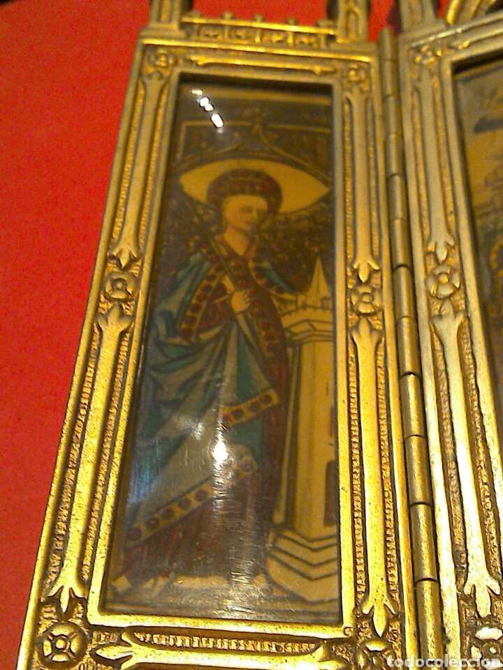 Arte: Antiguo Icono Triptico Ortodoxo Ruso en bronce - Foto 7