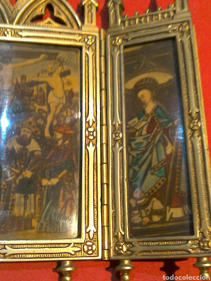 Arte: Antiguo Icono Triptico Ortodoxo Ruso en bronce - Foto 8