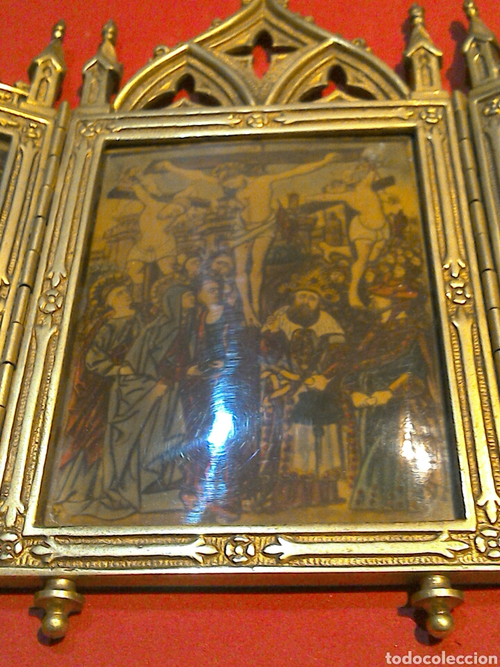 Arte: Antiguo Icono Triptico Ortodoxo Ruso en bronce - Foto 9