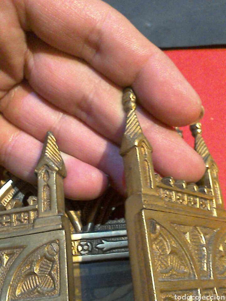 Arte: Antiguo Icono Triptico Ortodoxo Ruso en bronce - Foto 10