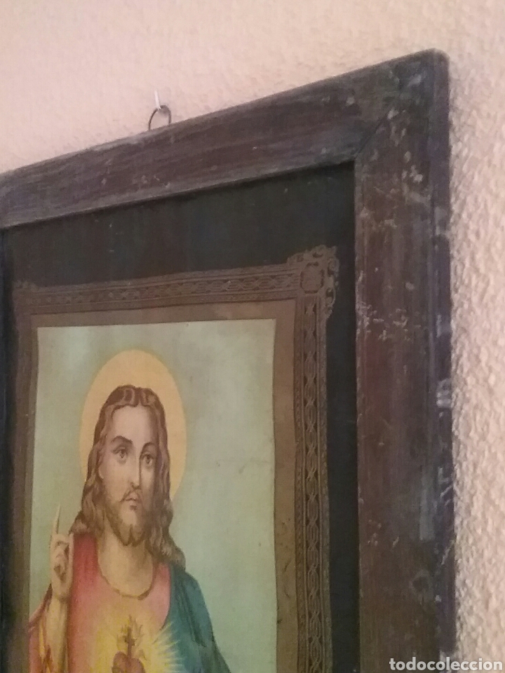 Arte: Cuadro antiguo del Sagrado Corazon de Jes&uacute;s. - Foto 3