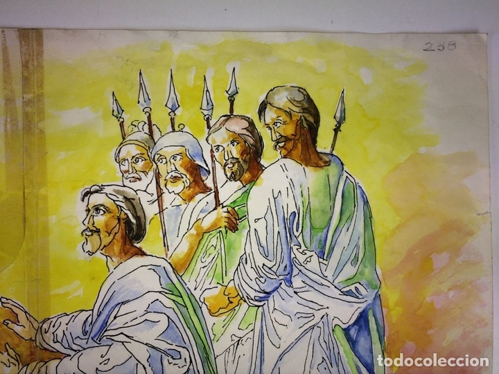 Arte: ABRAHAM Y MELQUISEDEC. ACUARELA SOBRE PAPEL. FIRMADO GORGUES. ESPAÑA. 1992 - Foto 5 - 104616903