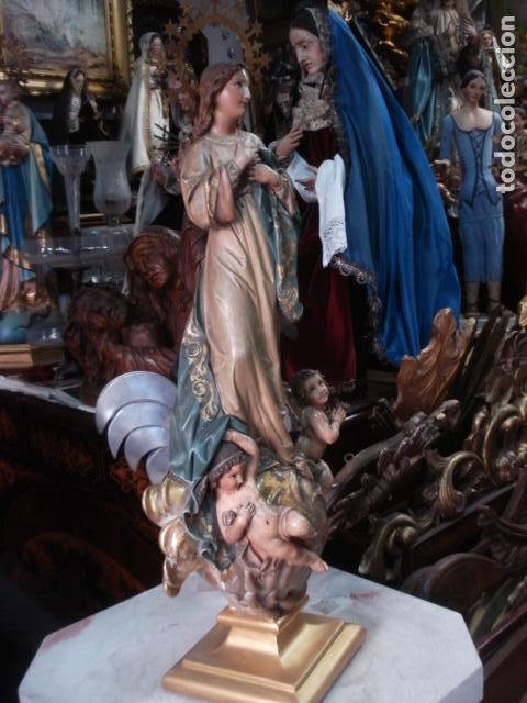 Arte: SXIX Magn&iacute;fica talla de madera Inmaculada Concepci&oacute;n - Foto 38