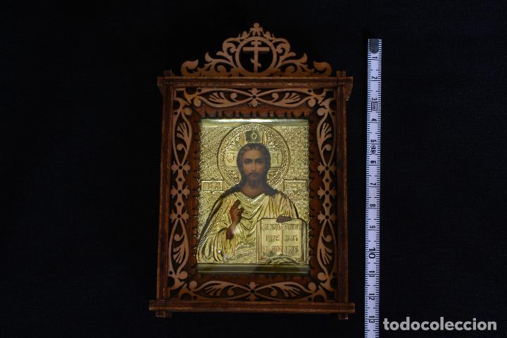 Arte: ICONO DE CRISTO PANTOCRATOR EN MARCO DE MADERA CALADA - Foto 7 - 117327303