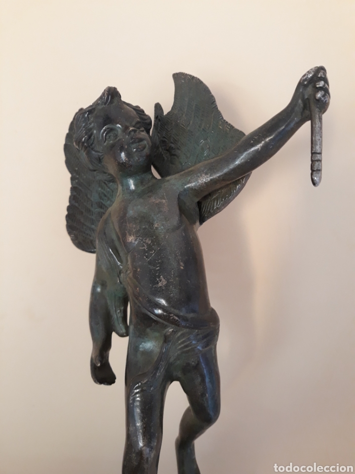 Arte: ESPECTACULAR QUERUBIN MUY ANTIGUO DE BRONCE. Ref s3 tras - Foto 3