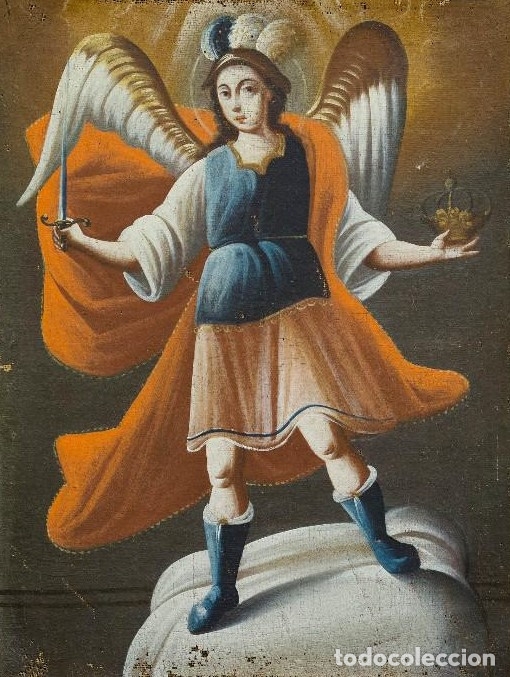 SAN MIGUEL ARCÁNGEL. ÓLEO SOBRE LIENZO. ESCUELA COLONIAL, S. XVII. (Arte - Arte Religioso - Pintura Religiosa - Oleo)