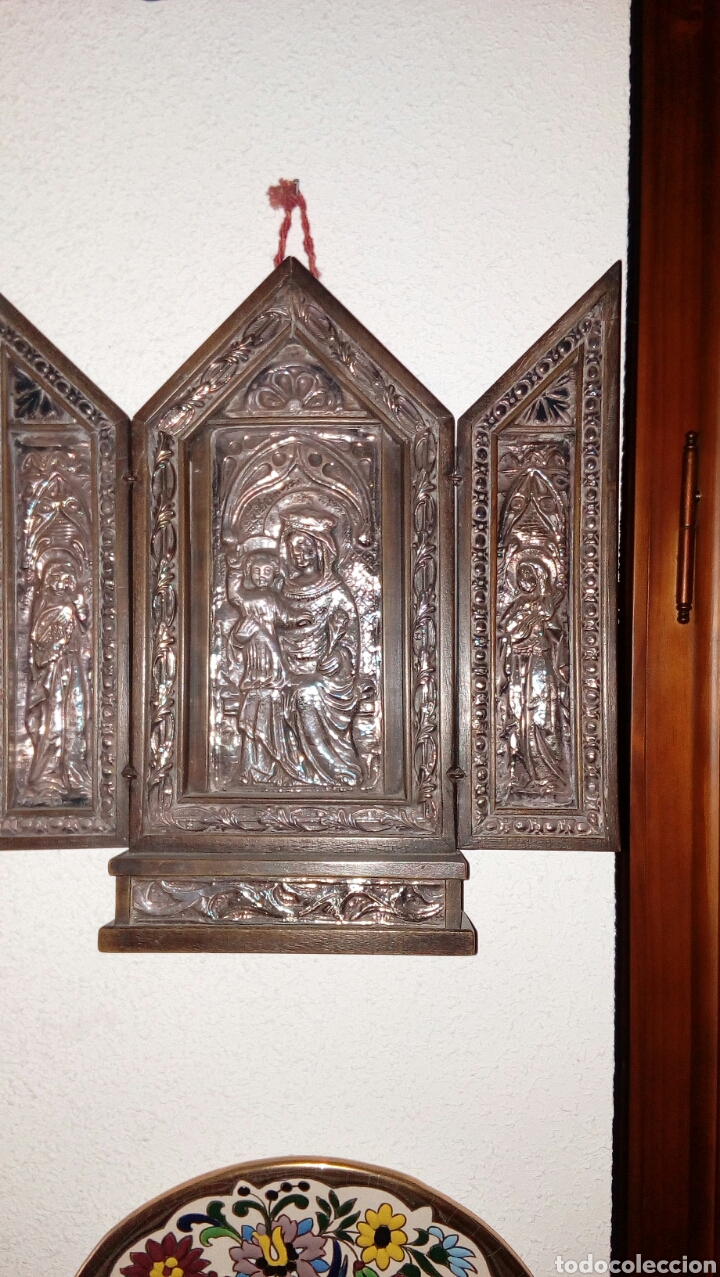 Arte: Tr&iacute;ptico en plata de ley y madera de nogal - Foto 1