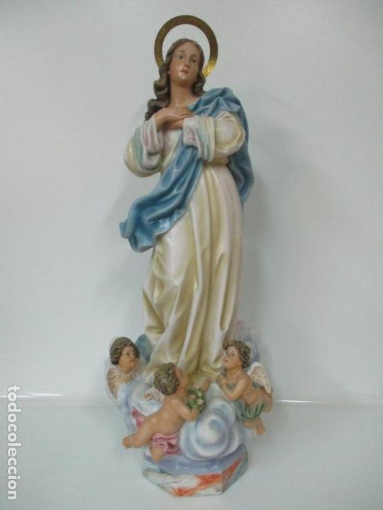 Arte: Preciosa Virgen Purísima - Estuco Policromado - 89 cm Altura - Sello El Arte Cristiano, Olot - Foto 1 - 139312310