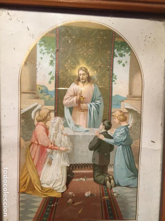 Arte: Antiguo cuadro religioso recuerdo de primera comunión a dia 30 de Mayo de 1909 en Montoliu - Foto 2 - 140448110