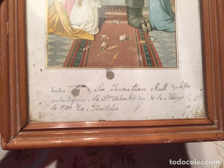 Arte: Antiguo cuadro religioso recuerdo de primera comunión a dia 30 de Mayo de 1909 en Montoliu - Foto 4 - 140448110