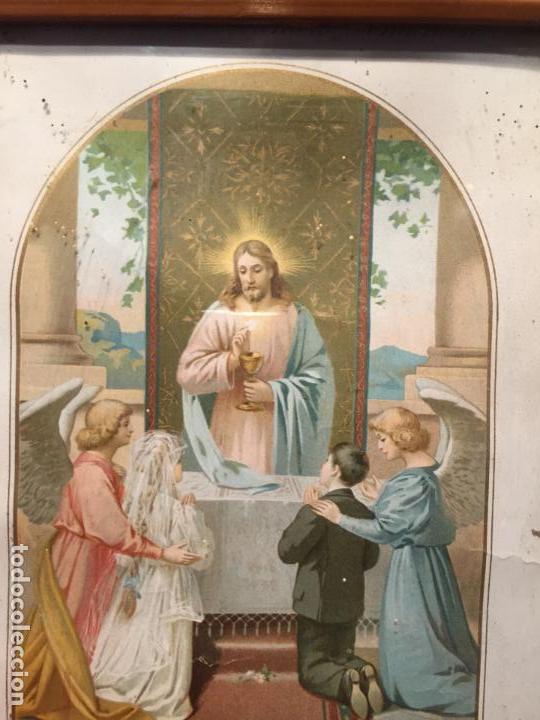 Arte: Antiguo cuadro religioso recuerdo de primera comunión a dia 30 de Mayo de 1909 en Montoliu - Foto 10 - 140448110