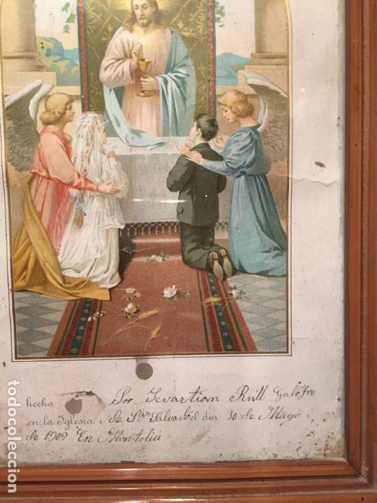 Arte: Antiguo cuadro religioso recuerdo de primera comunión a dia 30 de Mayo de 1909 en Montoliu - Foto 11 - 140448110