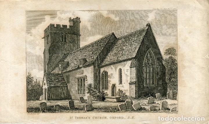 Art: Oxford, iglesia de St. Thomas - Grabado original de J. Barnett - 1828