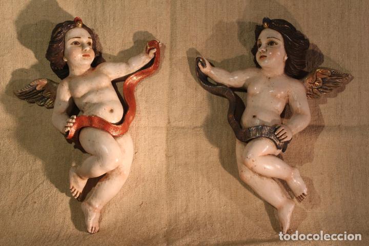 Arte: PAREJA DE ANGELES EN MADERA - Foto 1