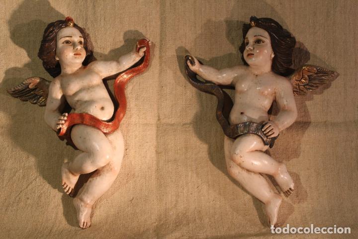 Arte: PAREJA DE ANGELES EN MADERA - Foto 2