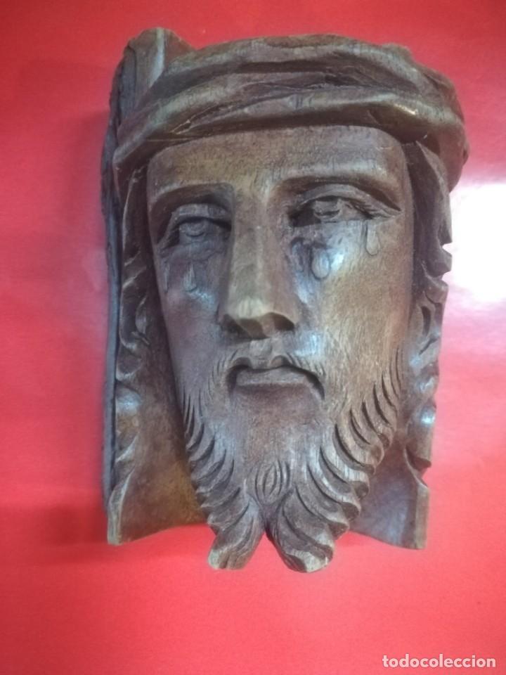 Arte: ROSTRO DE CRISTO TALLADO EN TRONCO DE MADERA, - Foto 1