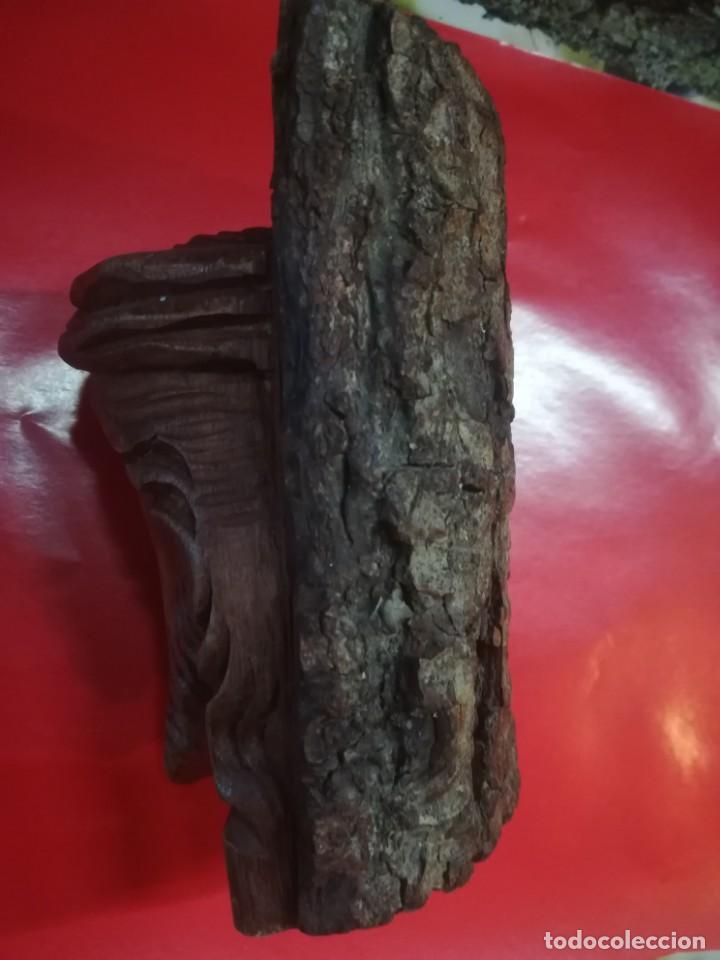 Arte: ROSTRO DE CRISTO TALLADO EN TRONCO DE MADERA, - Foto 2