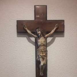 Antiguo Jesus Cristo crucificado en cruz de 35x64cm para restaurar