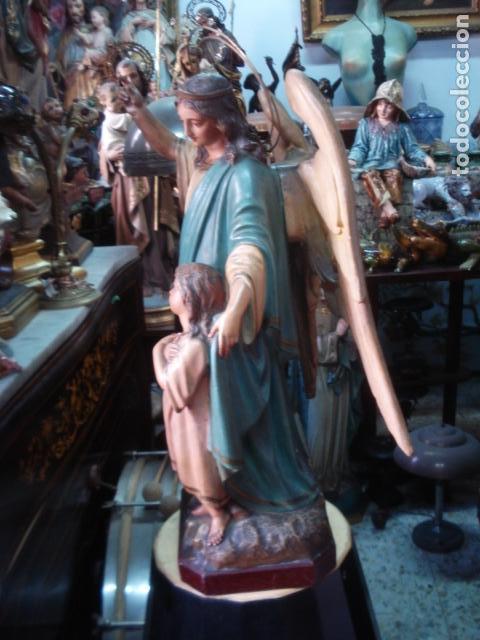 angel custodio de estuco de olot. - Comprar Escultura Religiosa Antigua