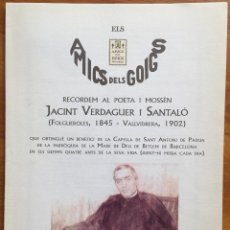 Arte: ELS AMICS DELS GOIGS RECORDEM A MOSSÈN JACINTO VERDAGUER - DÍPTIC (2003). Lote 160655934
